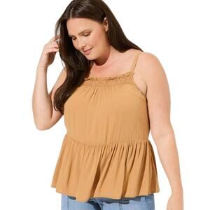 New Torrid Womans Sz 1 1X Plus Tank Crinkle Gauze Crochet Biscuit Sleeveless NWT